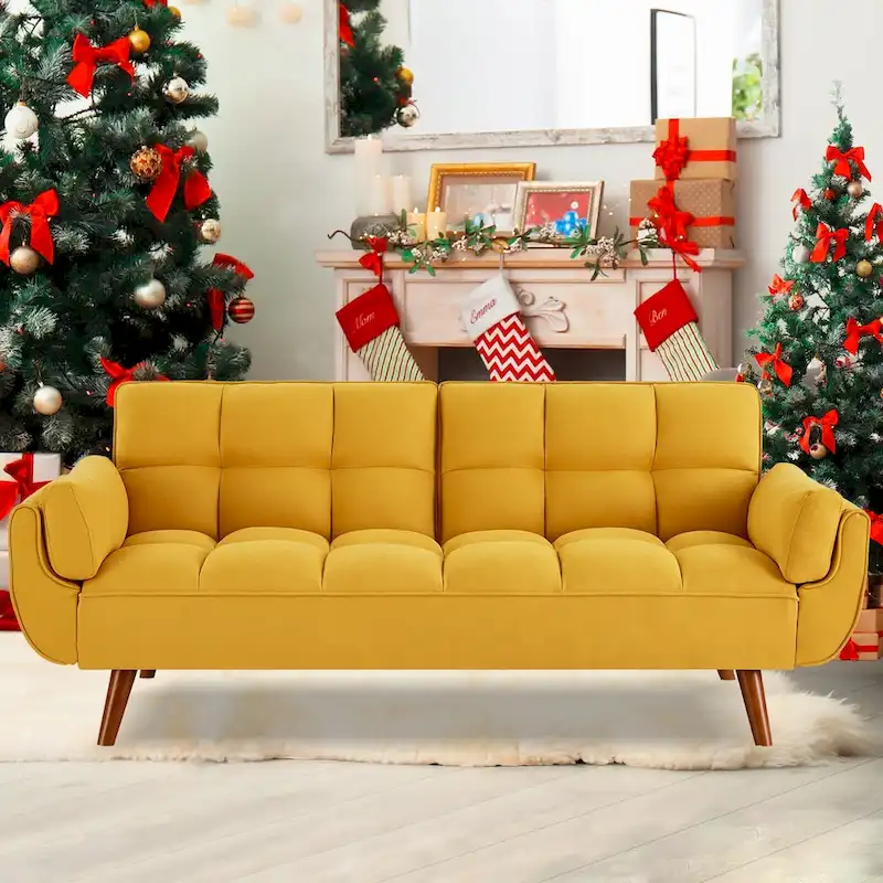 Futon Sofa Bed, Convertible Folding Futon Couch Recliner Lounge For Living Room With 2 Pillow/Armrest