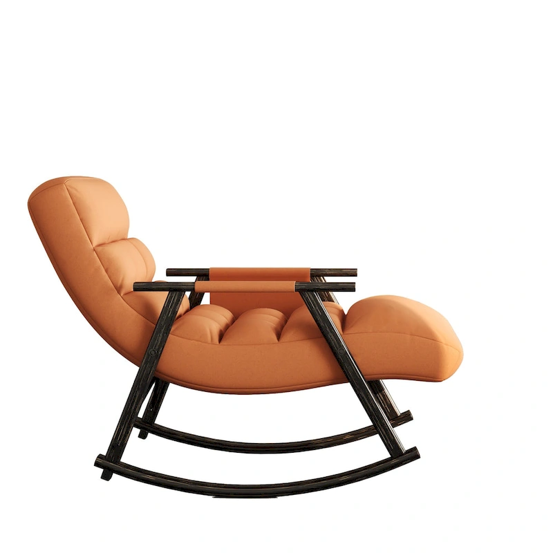 Casual folding rocking chair upholstered, lounge rocking chair adjustable high back and foot rest