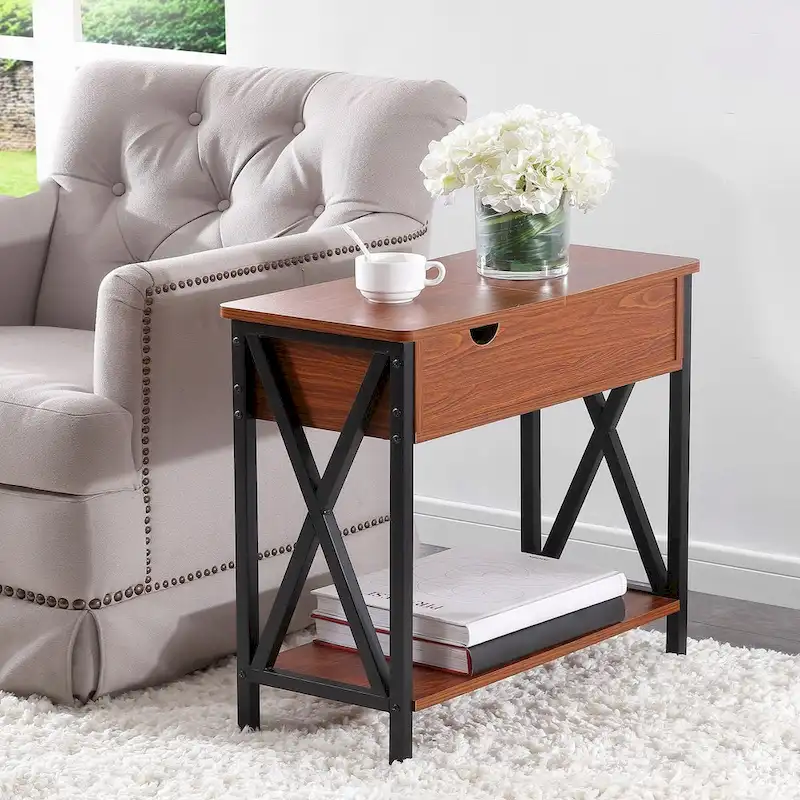 Ledel Flip Top End Table Side Table with Storage Shelf