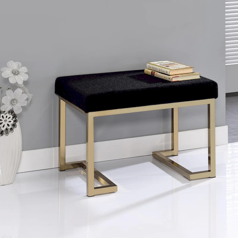 Silver Orchid Sweet Black Fabric-upholstered Champagne Metal Ottoman