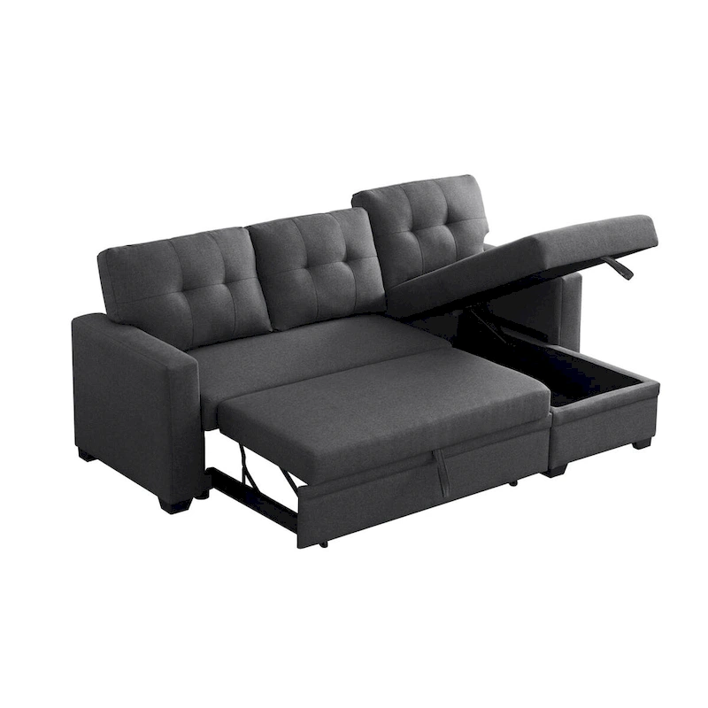 Upholstered Pull Out Sectional Sofa with Chaise - 82 W x 53 D x 34.5 H