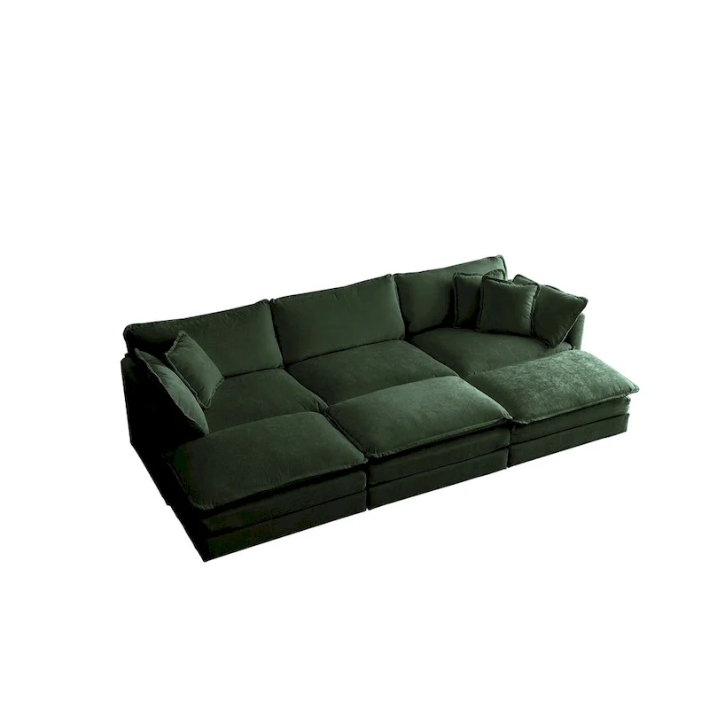 6-Seater U-Shape Sectional Sofa with 3 Ottomans and Pillows