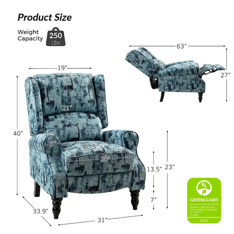 Olympus Upholstered Classic Manual Wingback Recliner with Solid Wood Legs Set of 2 by HULALA HOME