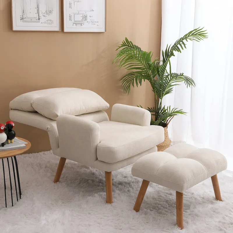 Fabric Armchair Accent Chair with Ottoman Set
