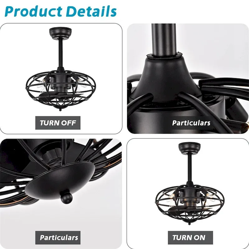 3 Speeds Reversible Caged Ceiling Fan with Remote and Timer