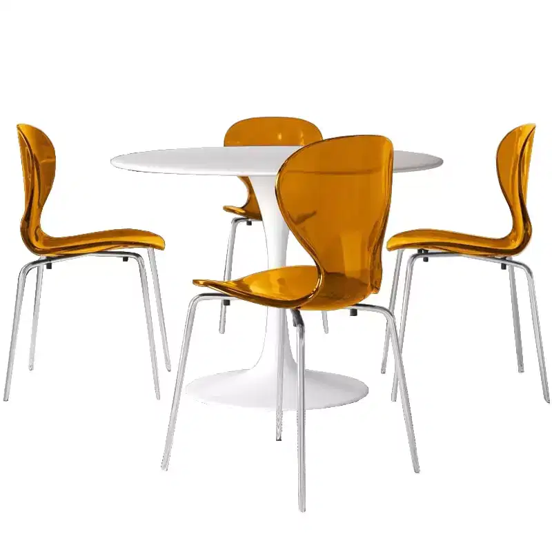 LeisureMod Bristol 5-Piece White Dining Room Set - Round Table and 4 Ergonomic Plastic Dining Chairs