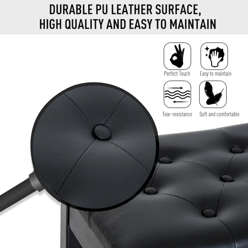 HOMCOM Traditional Country Birchwood Faux Leather Padded 2 Person Piano Bench - Black