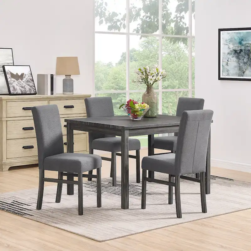 Rustic 5-Piece Dining Set with Small Space Rectangular Table & 4 Upholstered Chairs