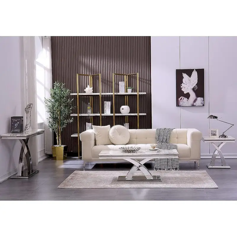 50 inch Rectangle Console Table with Luxurious Stainless Steel X Base and High Gloss Top