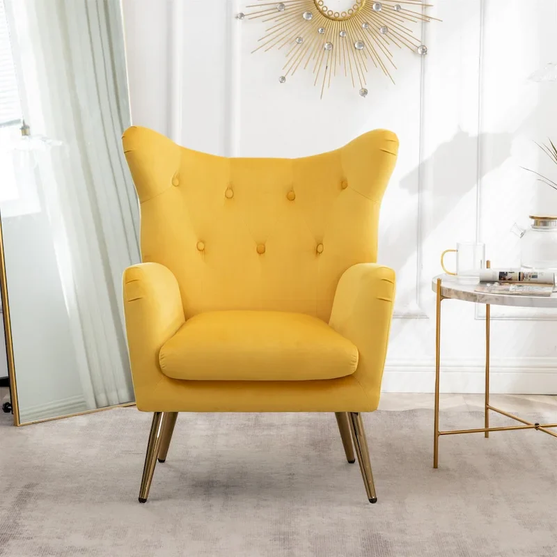 Velvet Button-Tufted Wing Back Accent Chair