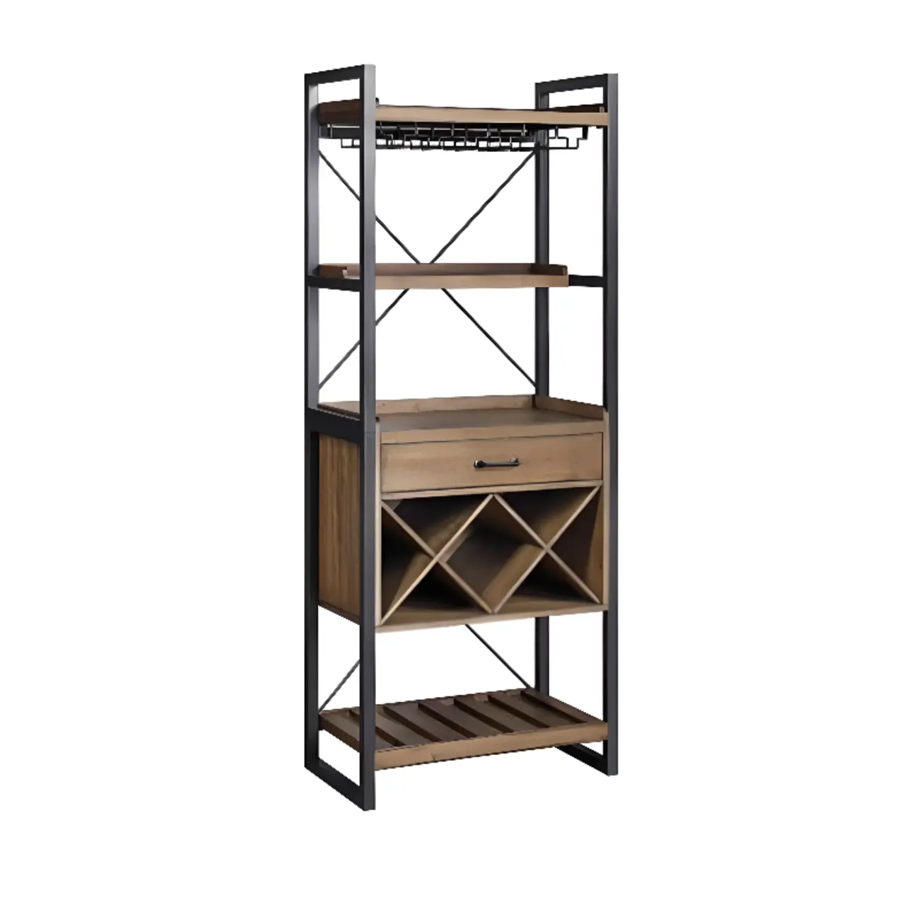 Brown Woodworking Unfixed Wine Bottle & Open Glass Rack with Shelf