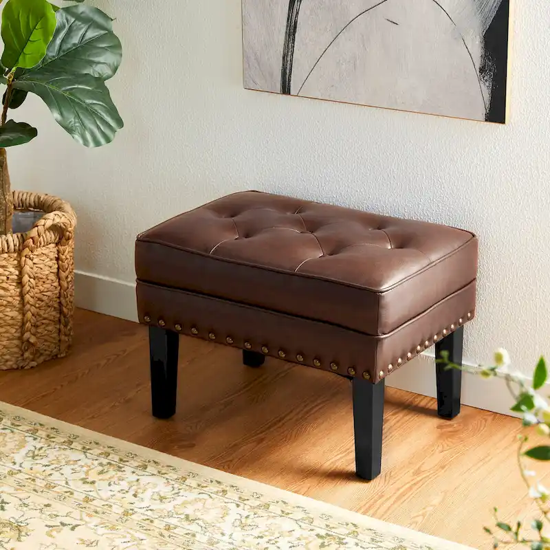 Glitzhome 22W Mid-century PU Leather Tufted Ottoman Foot Stool