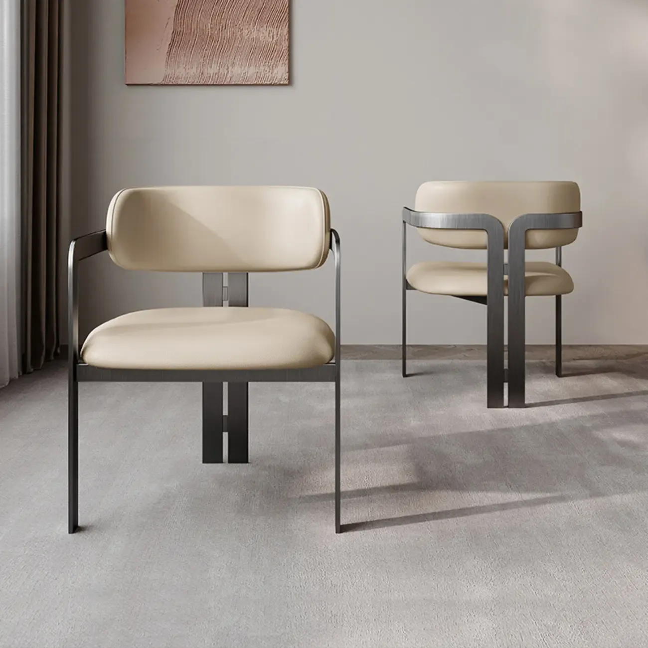 Modern Faux Leather Arm Dining Chair with Alloy Legs