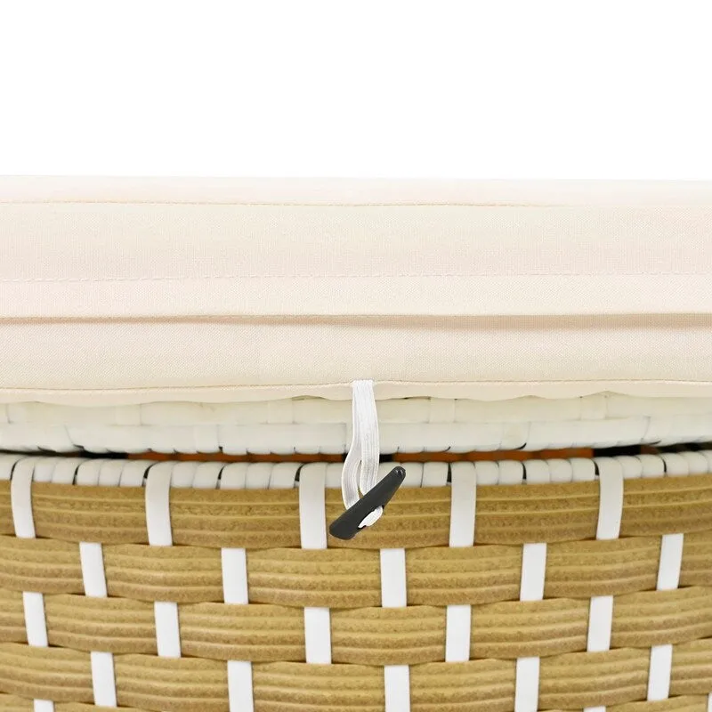 Round Patio Sectional Sofa Set  Two-Tone Rattan Daybed with Retractable Canopy & Modular Seating