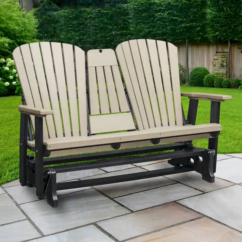 American Furniture Classics Two Seat Fan Back Glider with Drop Down Table/Cup Holder - N/A