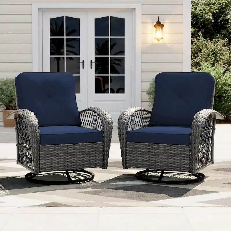 UPHA Wicker Outdoor Rocking & Swivel Chair 2-Piece Set with Cushions