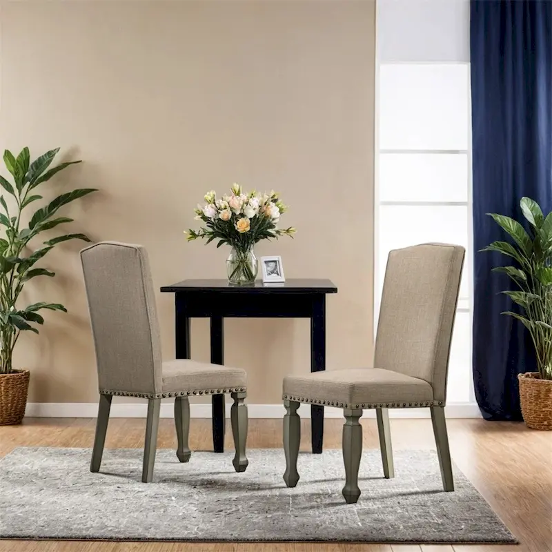 Antique Gray Finish Upholstered Nailhead Dining Chair,Set of 2