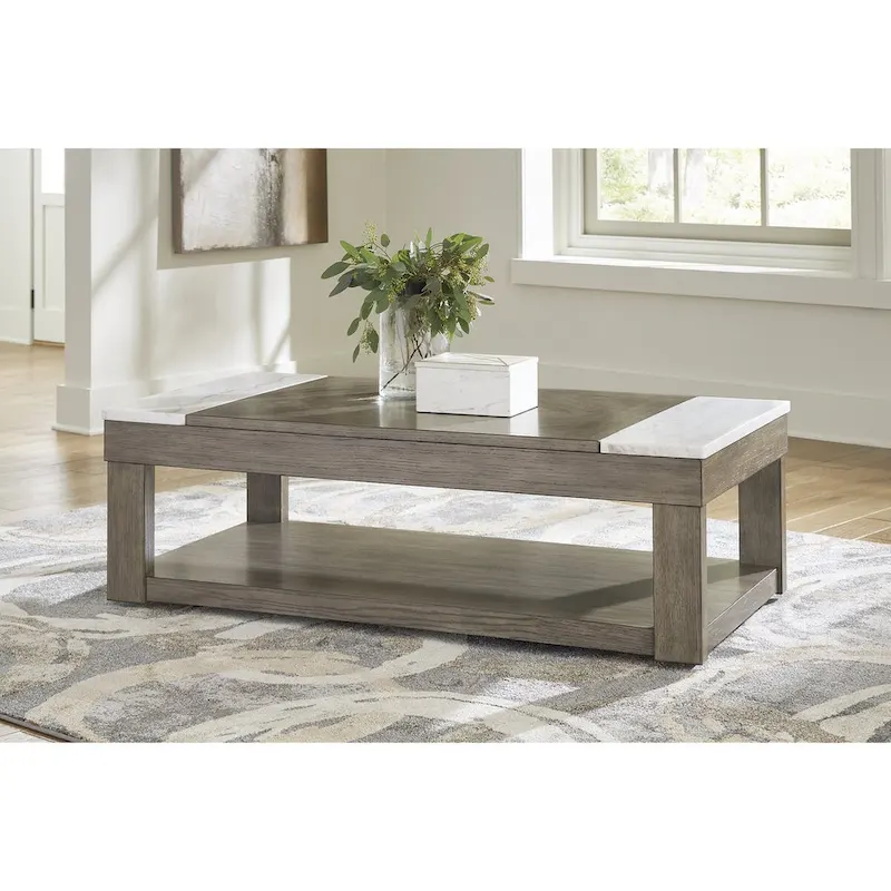 Signature Design by Ashley Loyaska Grayish Brown/White Lift-Top Coffee Table - 56.13  W x 28.25  D x 18.13  H