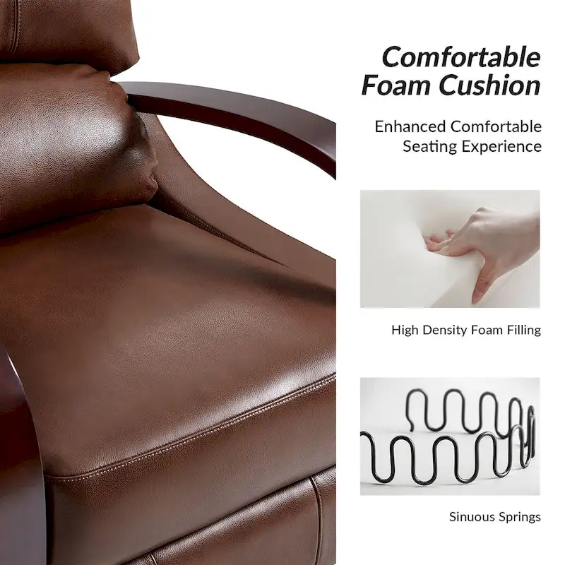 Alex Mid-century Modern Cigar Genuine Leather Manual Recliner with Wooden Curved Arms, Set of 2