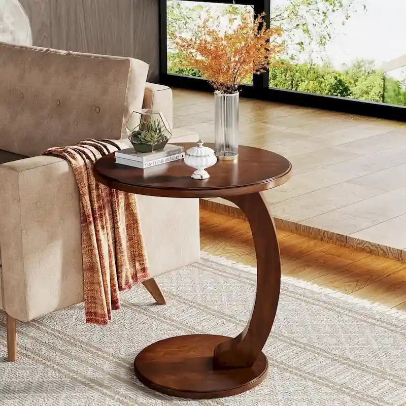 Wooden C-Shaped End Table