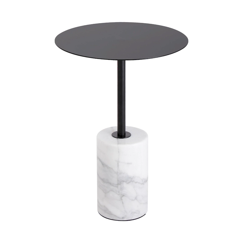 Round End Table with Marble Base, Circular Accent Living Room or Bedside Side Table