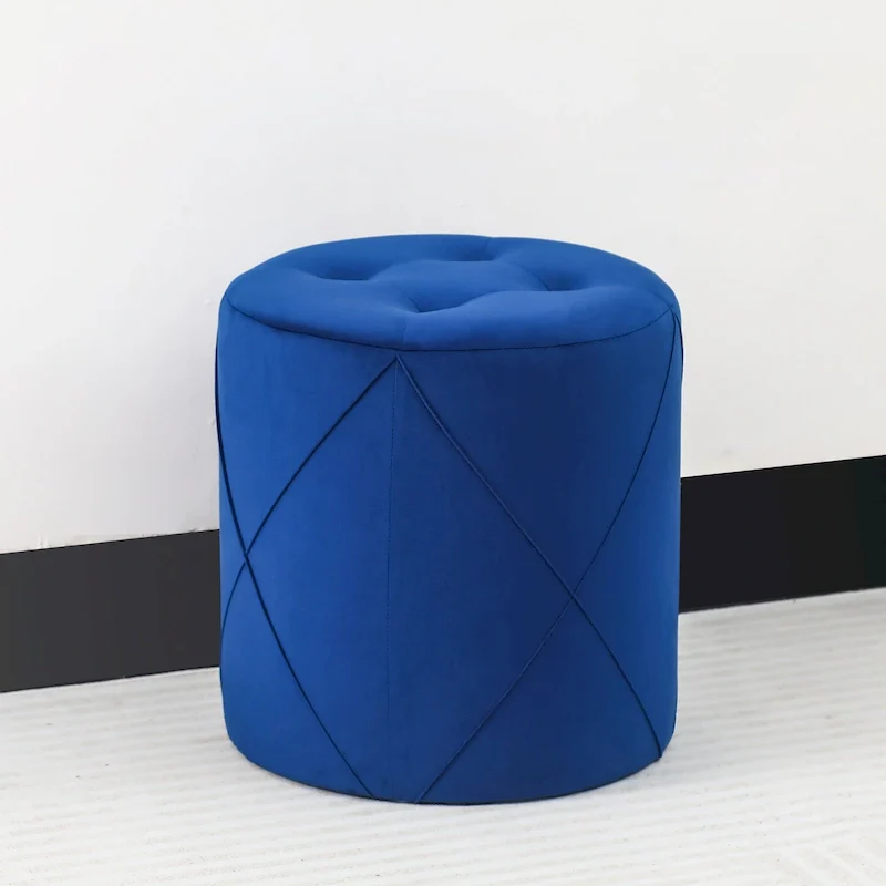 Adeco Velvet Round Tufted Ottoman Foot Rest Vanity Stool