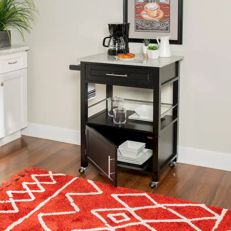Bigelow Black Wood/ Granite Top Kitchen Cart