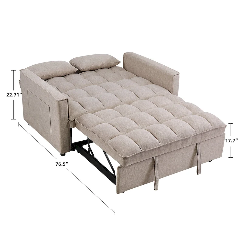 Modern 76.5 Length Pull Out Tufted Convertible Loveseat Upholstery Reclining Sleeper Sofa Bed