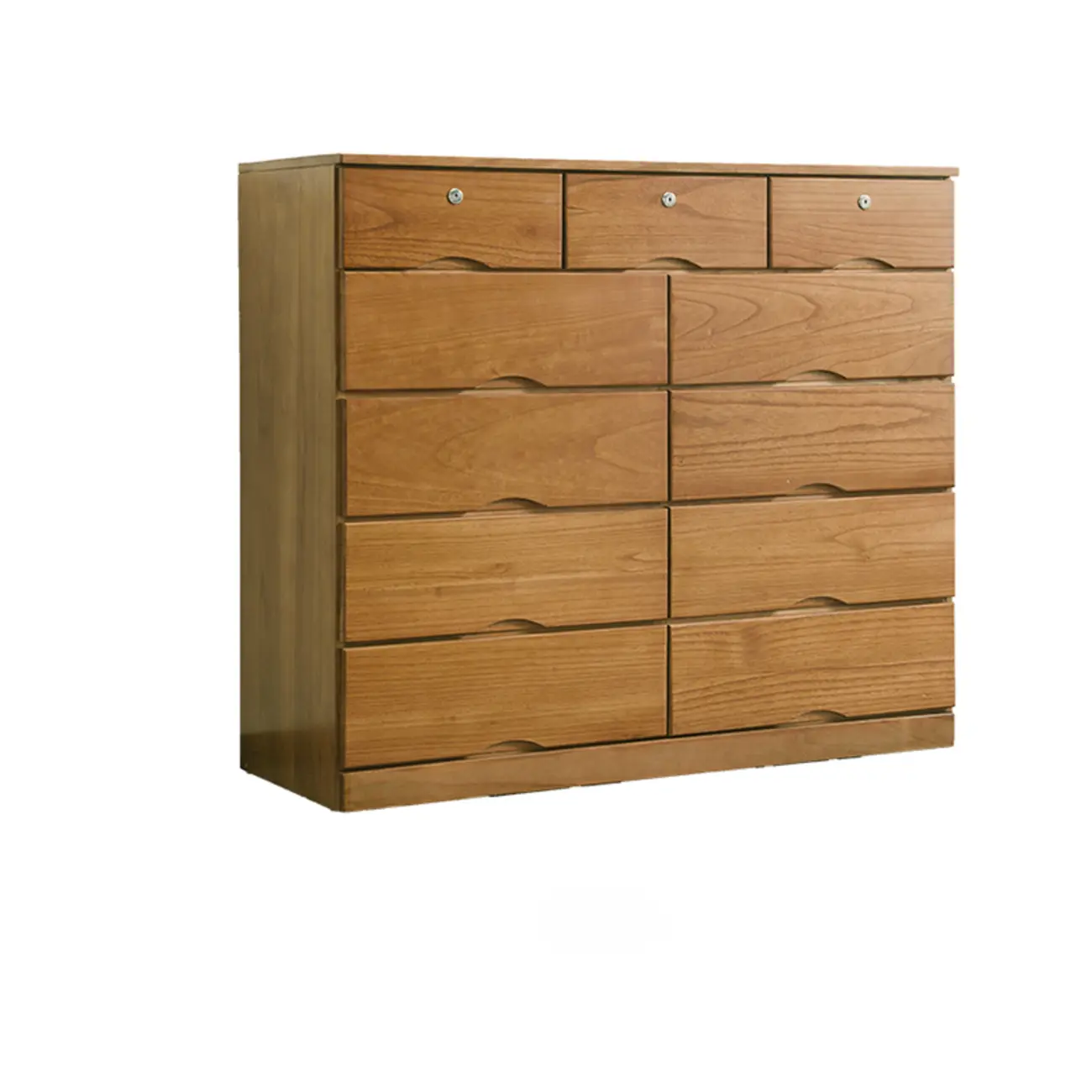 Natural Wood Double Dresser with Lockable Drawer
