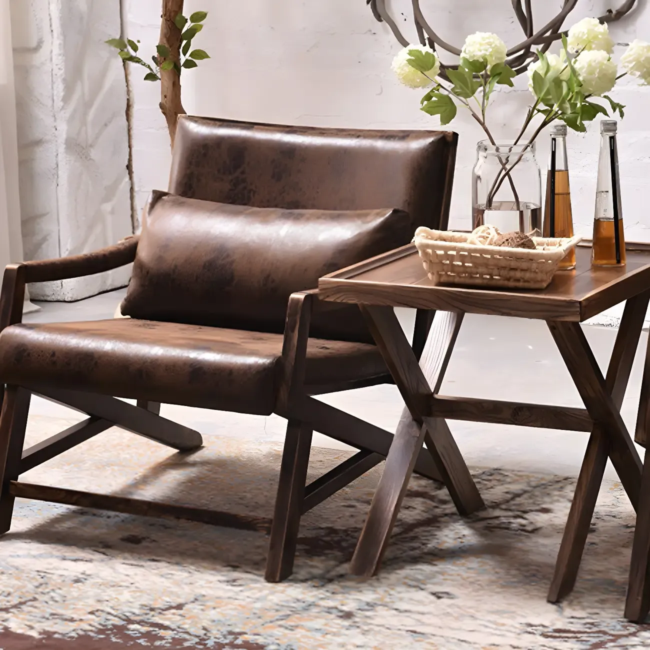 Modern Faux Leather Lounge Chair with Pillow Back