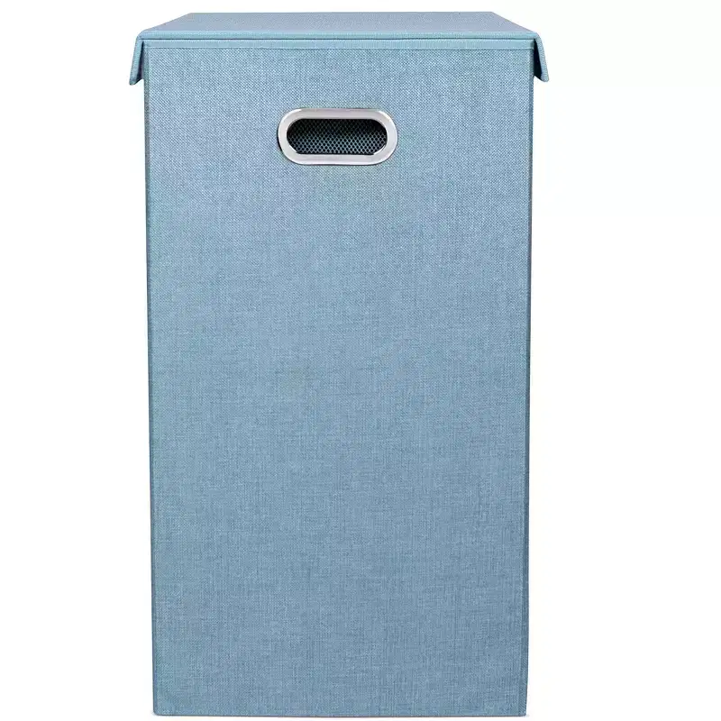 BirdRock Home Double Linen Laundry Hamper with Lid and Removable Liner - Light Blue