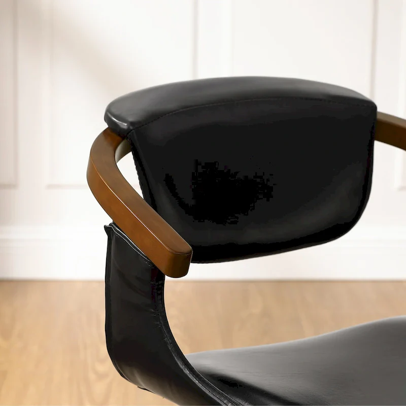 Art Leon Set of 4 Wood and Faux Leather Swivel Chairs