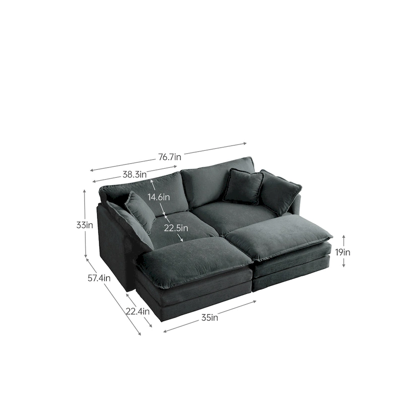 4-Piece Modular Chenille Upholstered Sleeper Sectional Sofa Bed with Ottoman