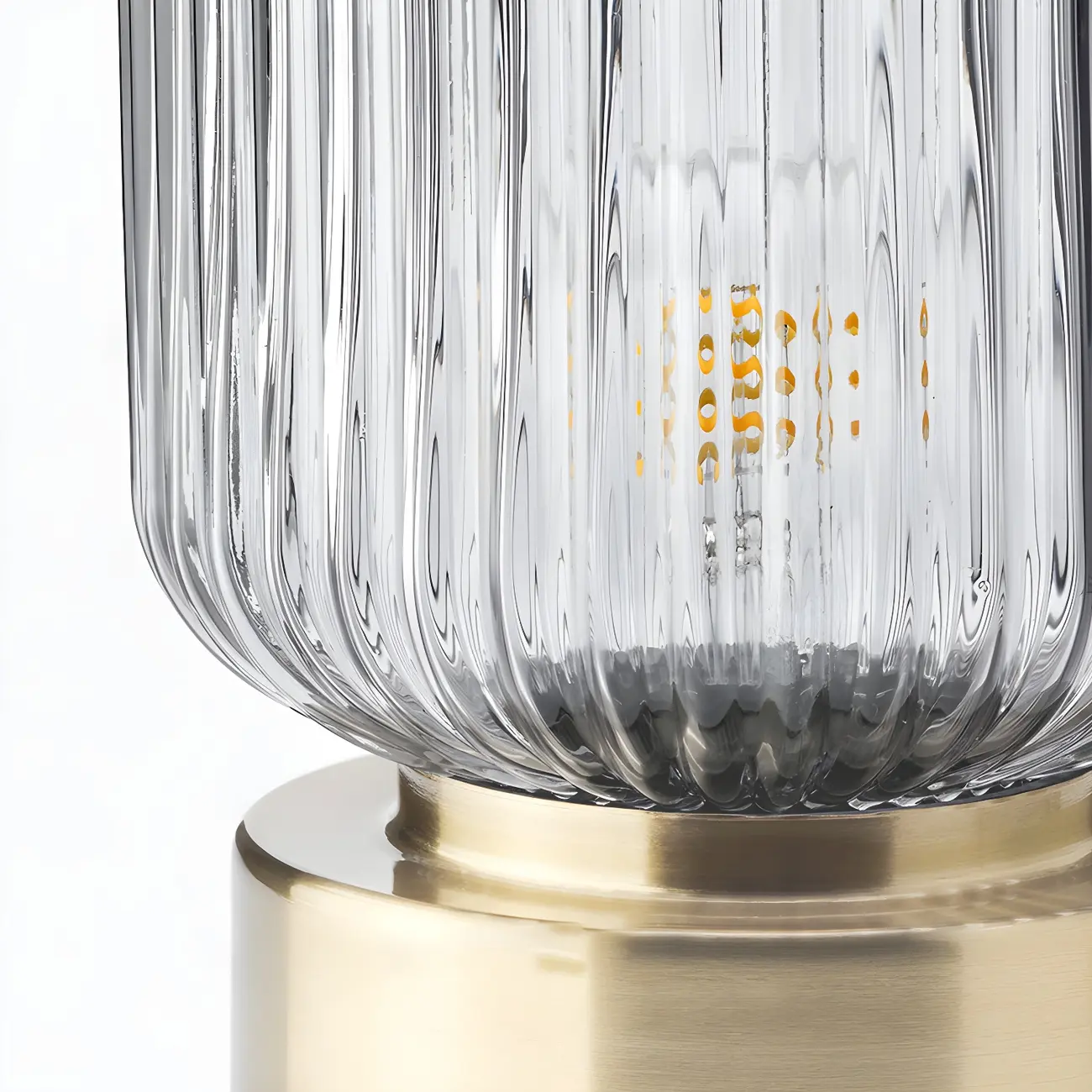 Mid-century Small Glass Brass Drum Bedside Table Lamp