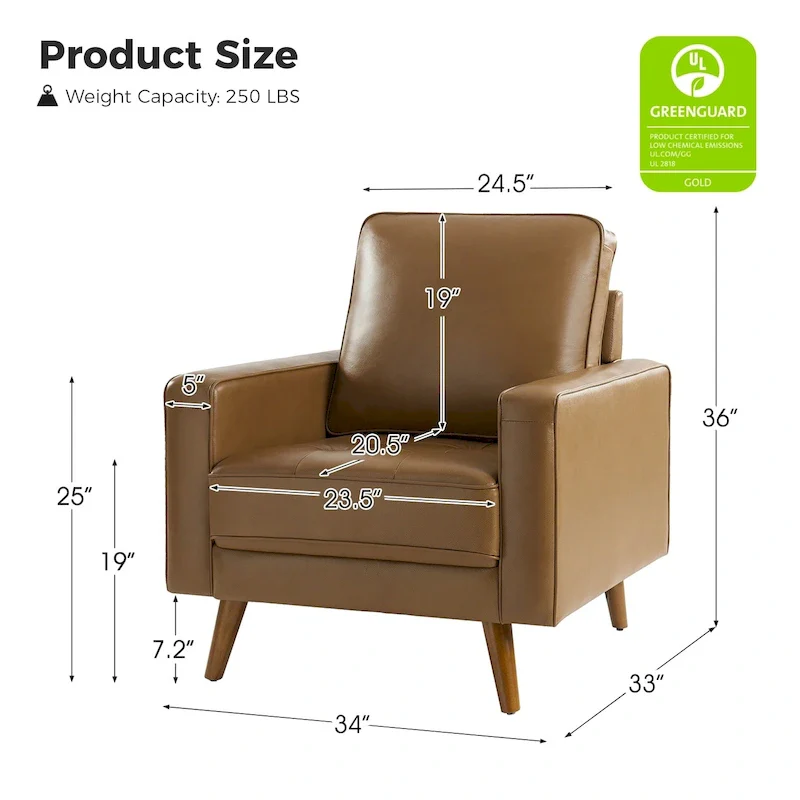 Mid-century Genuine Leather Arm Chair