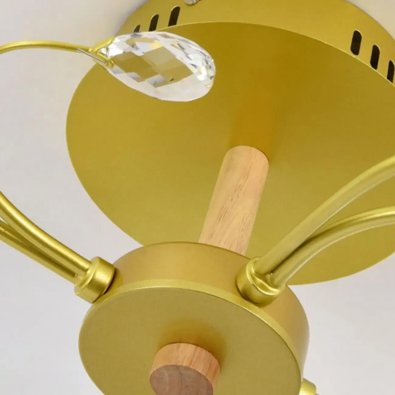 Crystal Globe Shade Gold Semi Flush Mount Light 3-Gear Dimming