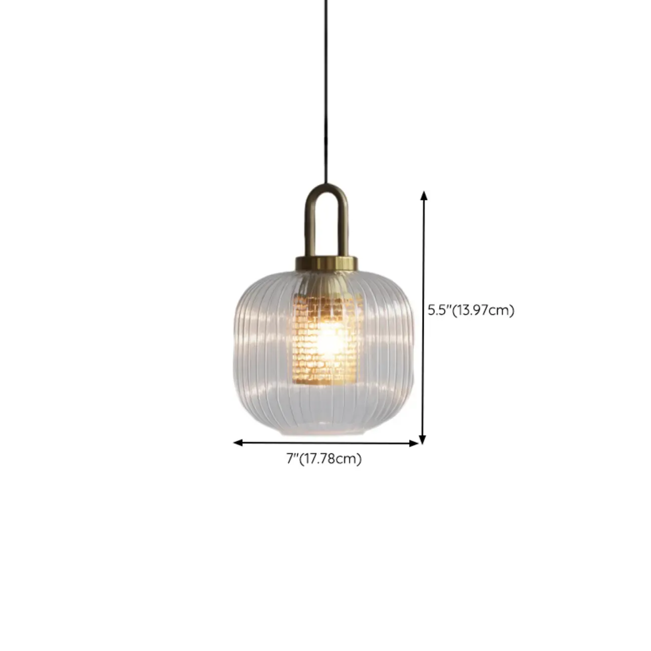 Gold Metal Ribbed Clear Glass Kitchen Pendant Light
