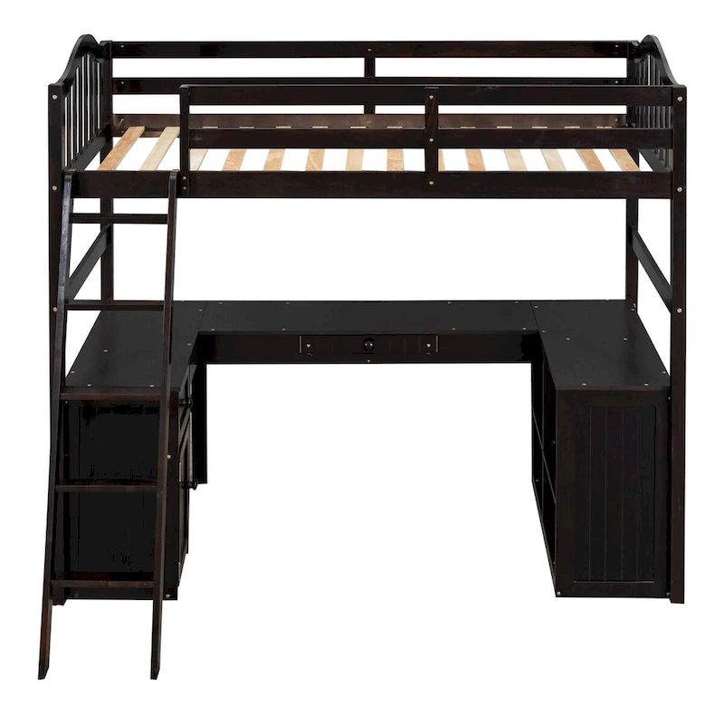 Twin Loft Bed with Drawers, Cabinet, Shelves, and Desk