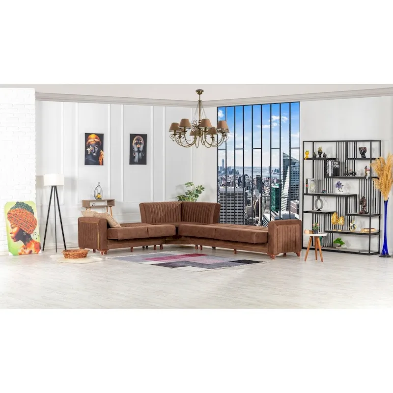 Line Fabric Sleeper Sectional Sofa