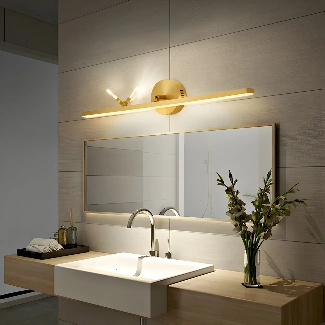 Elegant Linear LED Vanity Light with Gold Accent for Bathroom