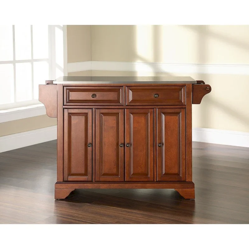 Stainless Steel Countertop Kitchen Island (Classic Cherry Finish) — W 51.5 x D 18 x H 36
