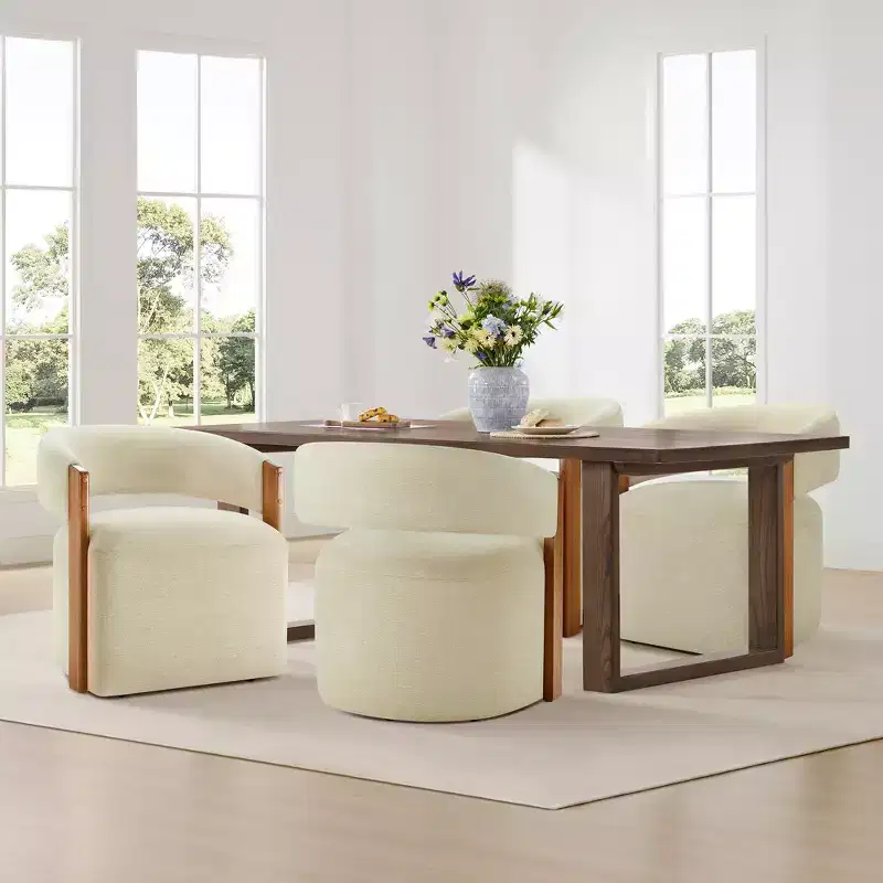 Spruce&Spring Upholstered Dining Chair with Wood Armrests & Hidden Wheels