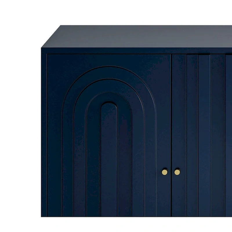 4-Door Sideboard Cabinet with Adjustable Shelves, Metal Legs and Gold Knobs