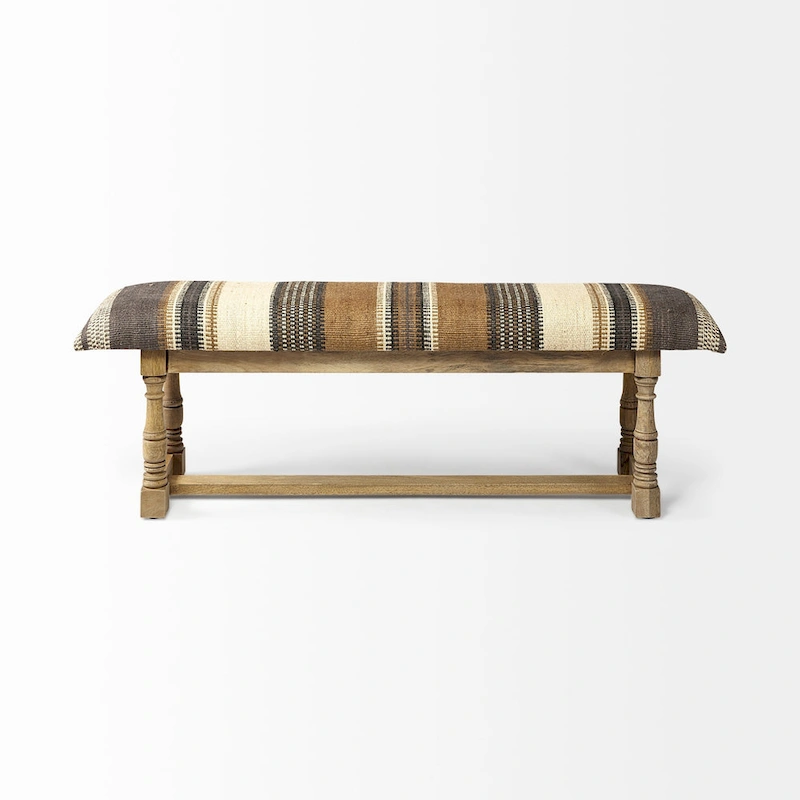Greenfield I Brown & Beige Patterned Jute w/ Wood Frame Accent Bench - 59W x 14.3D x 19H