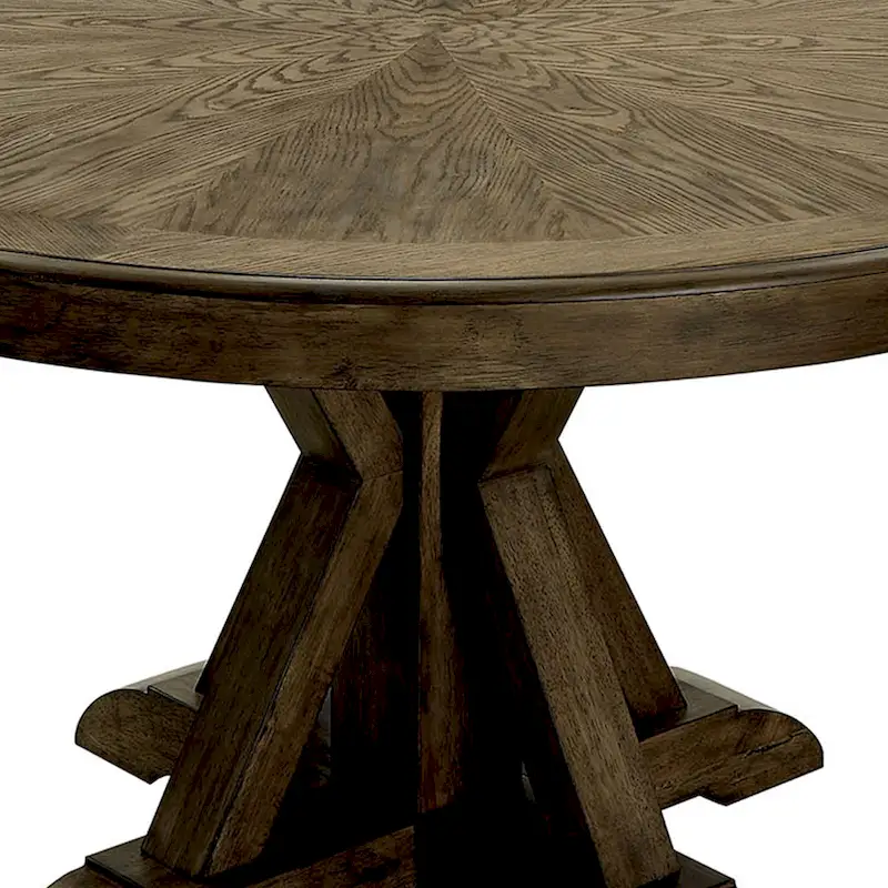 Round Solid Wood Dining Table with Pedestal Base, Light Oak Brown