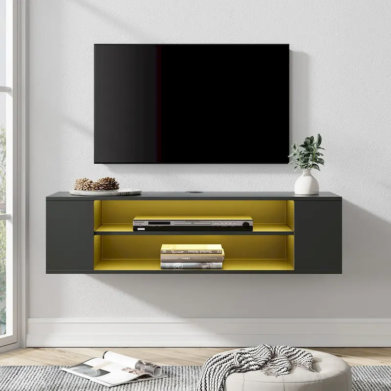 WAMPAT Floating TV Stand Shelf Wall Mounted Entertainment Center Floating Cabinet Media Hutch Under TV, 39 Inch