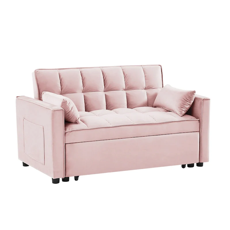 Modern Velvet Loveseat Futon Sofa Couch Pullout Bed,Small Love Seat