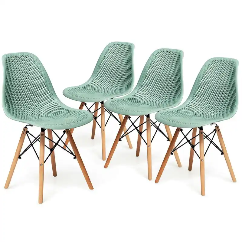 4 Pcs Modern Plastic Hollow Chair Set with Wood Leg - 22 x 18 x 32.5 (L x W x H)