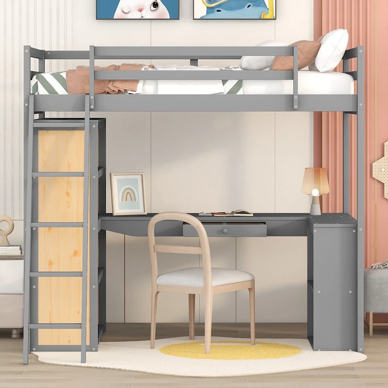 Loft Bed with Desk and Shelves