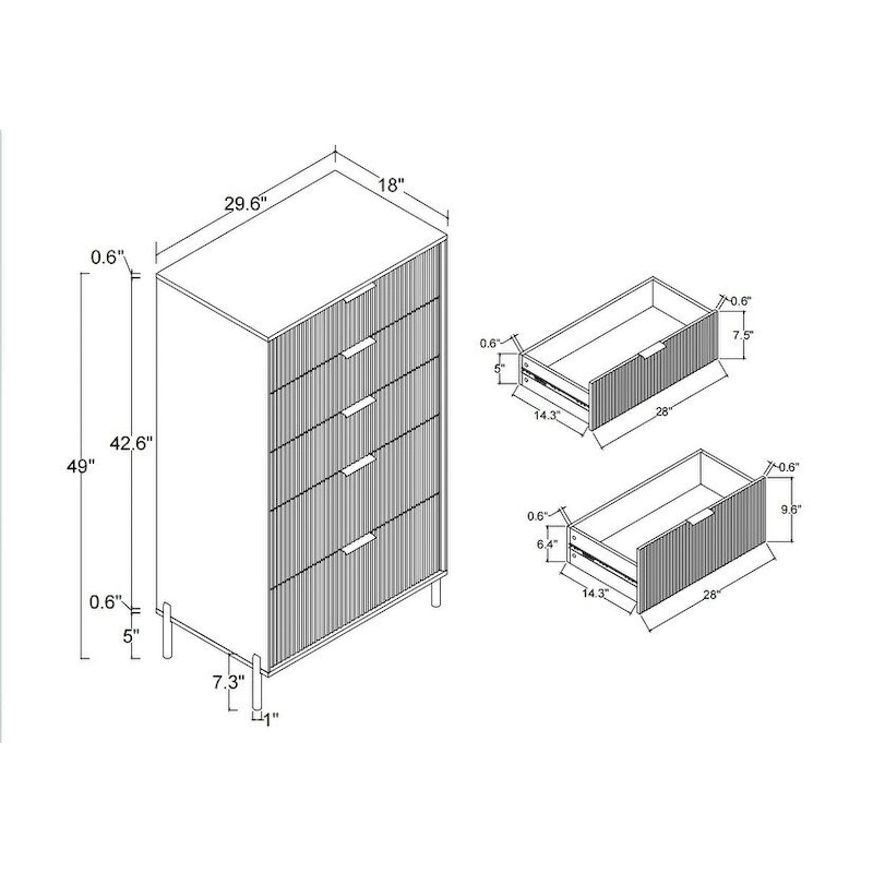 Modern 30  5-Drawer Chest with Metal Handles